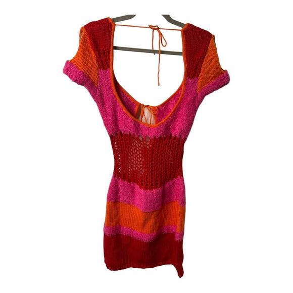 Guizio Mini Dress Open Back Knit Crochet Rouge Party Cocktail Summer Spring Sz M - Picture 5 of 13